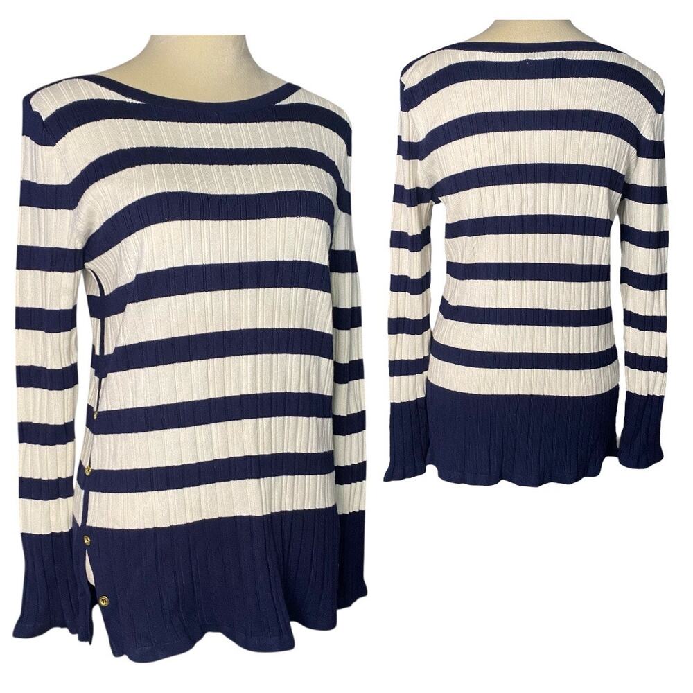 Women's Soft Long Sleeve Striped Blue and White Shirt Size Large